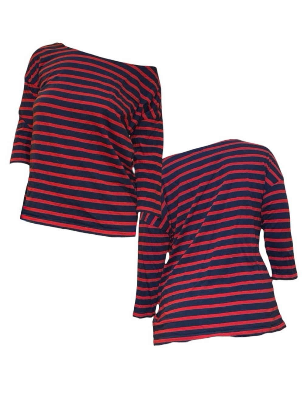 Red and Navy Striped Off-Shoulder Top